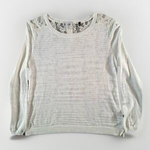 Cabi Sweater Womens Size M White Lace Back Long Sleeve Mixed Media 5005